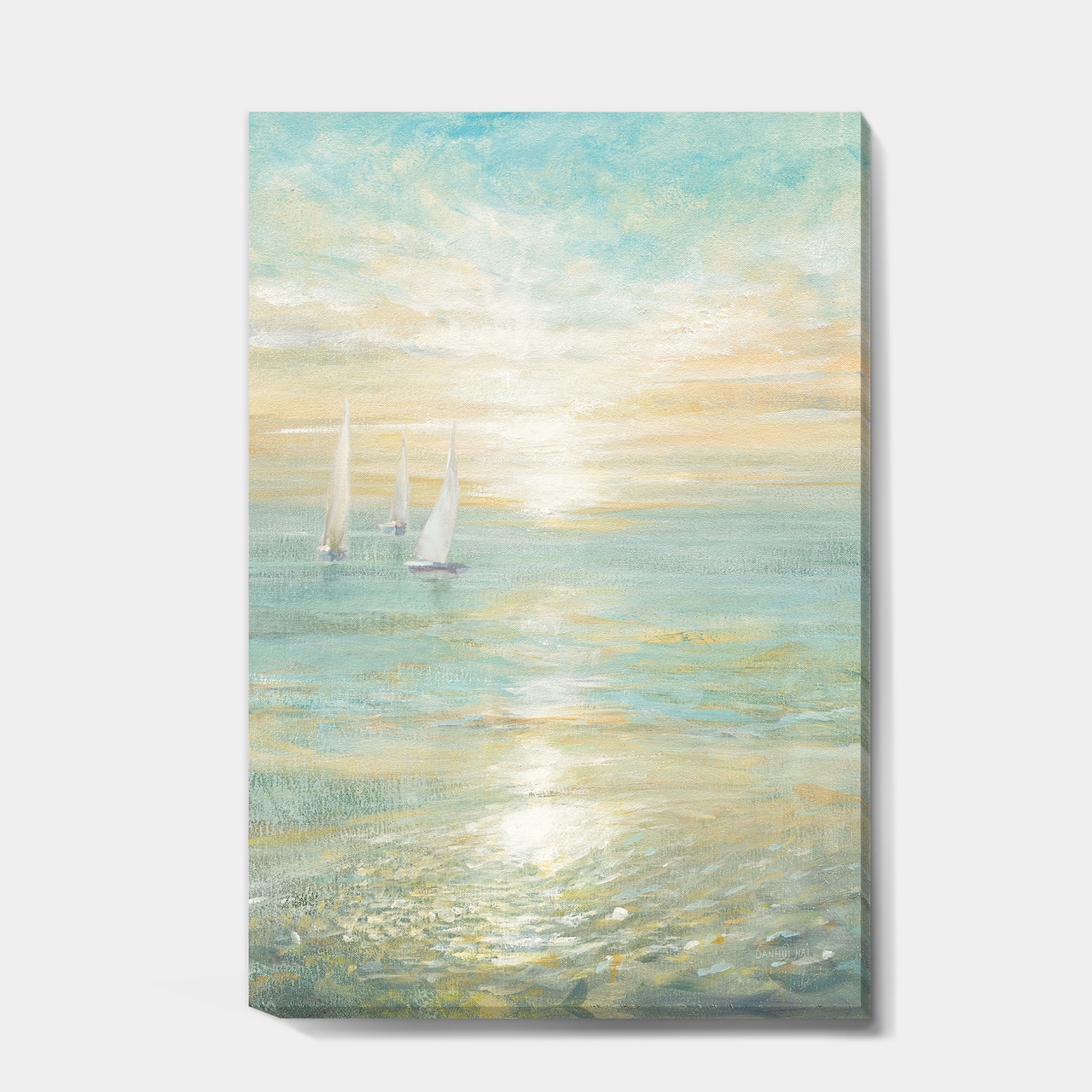 Designart - Sunrise Boat I - Nautical &#x26; Coastal Premium Canvas Wall Art